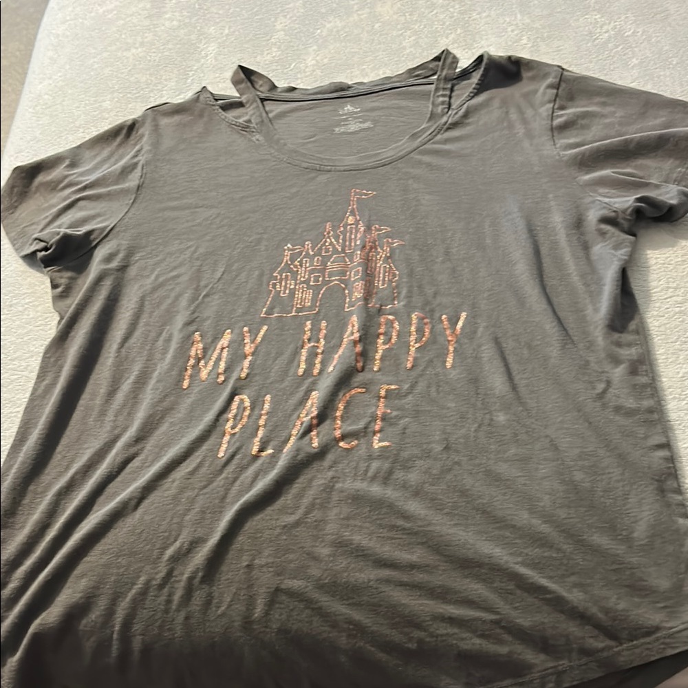 Gray Graphic Tee with Pink Text